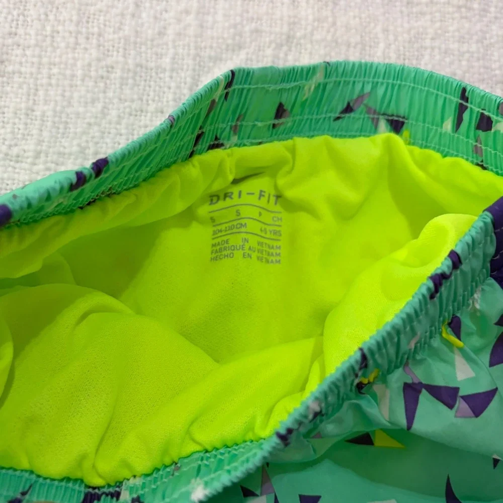 Nike Girls Dri-FIT Tempo Running Shorts Teal Lime Green Geometric Print Size S 5